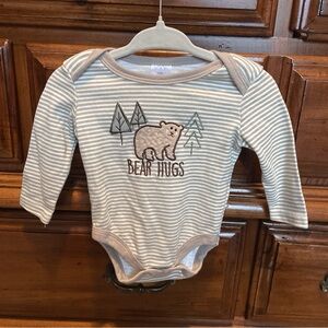 Little Beginnings Bear Hugs Striped Long-Sleeve Baby One-Piece -Beige 0-3 Months